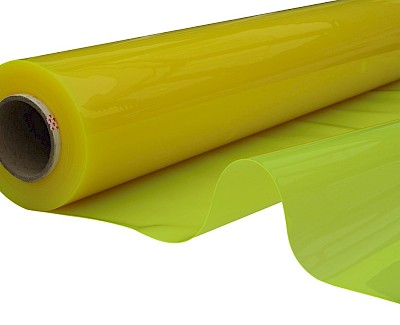 Gele transparante plastic folie, 140 cm, 0,60 mm