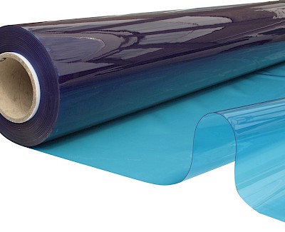 Blauwe transparante plastic folie, 140 cm, 0,60 mm